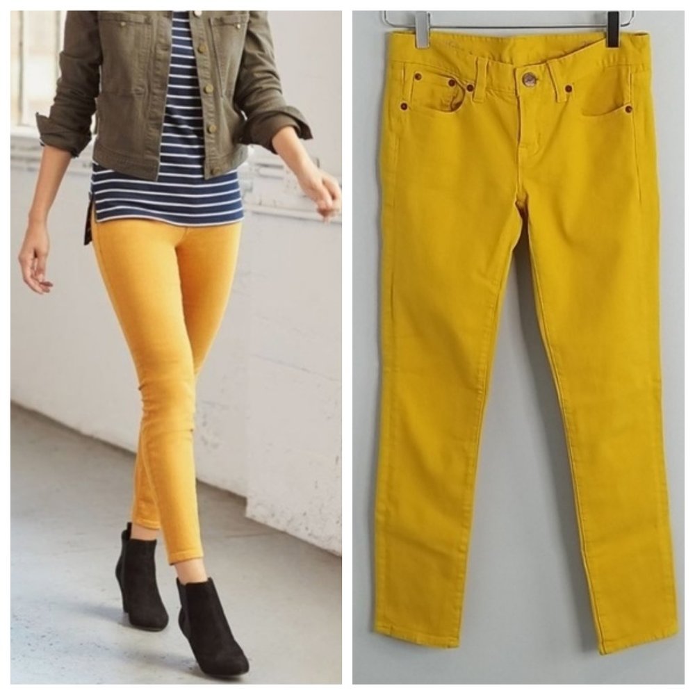 J.Crew Toothpick Yellow Low Rise Ankle Jeans 25